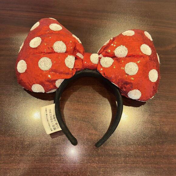 Disney Parks Minnie Mouse Large Red Bow With Polka Dots Sequined Ears Headband - Picture 2 of 2